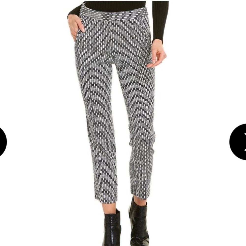 Tory Burch Cameron Cropped Navy White Geo Print Straight Leg Pants size 14 prep